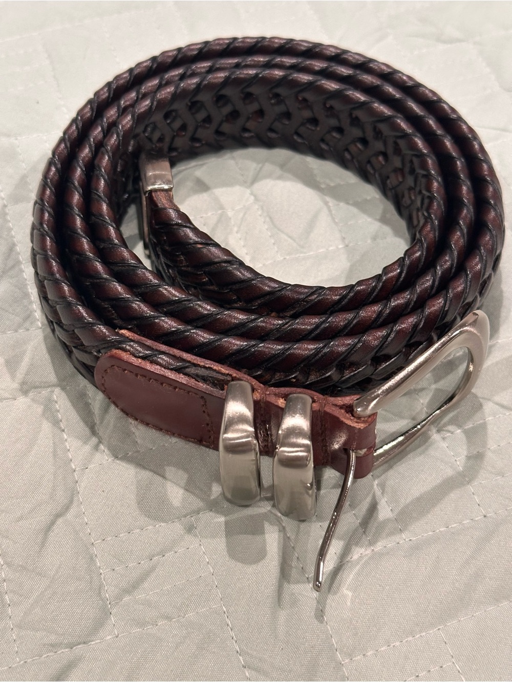 Brown Braided Leather Belt Size 36 Woven Silver Tone Hardware Western Boho